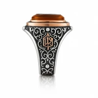 925 Sterling Silver Men Ring with Amber Prayer Engraved
